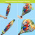 Happy Hour Parrot Hot Air Balloon Spinner, colorful parrot design, polyester material, tropical patterns, vibrant colors.