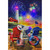 Beachfront Fireworks LED Burlap Garden Flag with patriotic beach scene and colorful fireworks display at sunset.