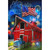 American Celebration Barn LED Burlap Garden Flag with patriotic barn, fireworks, and American flag design.