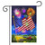 American Flag Firework LED Burlap Garden Flag with colorful fireworks and red truck on burlap.