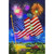 American Flag Firework LED Burlap Garden Flag with vibrant fireworks and red truck at night.
