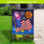 American Flag Firework LED Burlap Garden Flag with colorful fireworks and patriotic design on burlap.