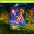 American Flag Firework LED Burlap Garden Flag with integrated LED lights and vibrant colorful fireworks display.