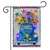 Blue pickup truck garden flag with LED lights, stars, flowers, and American flags on burlap.