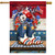 Patriotic Cowboy Boots House Flag with floral design and American flag theme, red white blue colors.