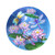 Dragonflies and Water Lilies Glass Birdbath with pink flowers, green leaves, and colorful dragonflies design.