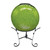 Green Cracked Solar LED Glass Gazing Ball on black metal stand with cracked texture and glossy finish.