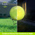 Green Cracked Solar LED Glass Gazing Ball, illuminated and unlit, on stand, vibrant green color.