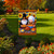Thankful Gnomes Garden Flag with sunflowers and fall decor featuring two gnomes with pies.