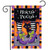 Hocus Pocus garden flag with black cat, purple shoes, and orange, purple, and black design.