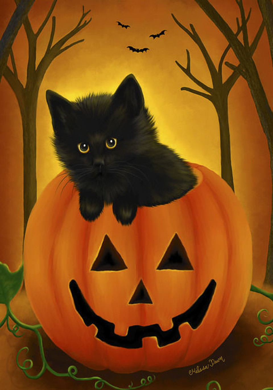 Halloween Kitten House Flag - DiscountDecorativeFlags.com