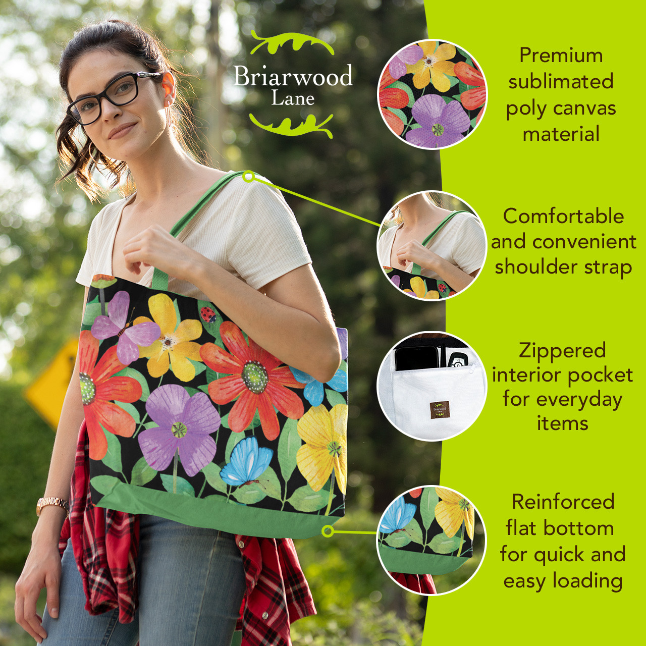 Briarwood Lane Whimsy Flowers Spring Canvas Tote Bag - Zdjęcie 2 z 4