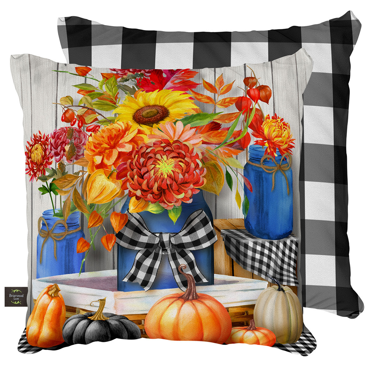 Image of Autumn Mason Jars Floral Decorative Pillow