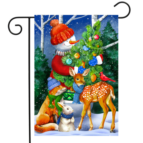 Woodland Snowman Christmas Garden Flag