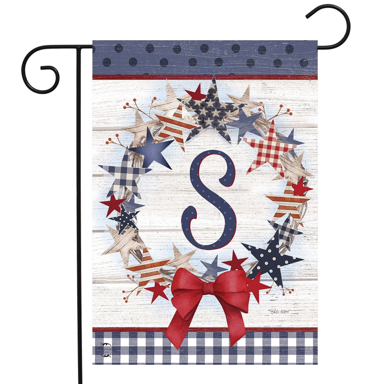 Briarwood Lane Amerikanischer Kranz Monogramm S Gartenflagge - Bild 1 von 4