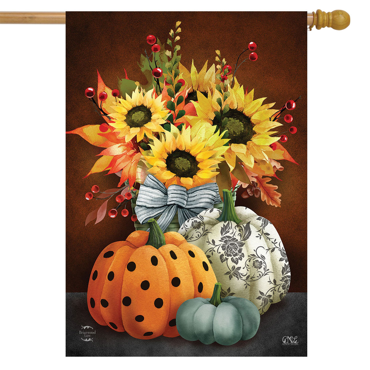Image of Patterned Pumpkins And Sunflowers House Flag