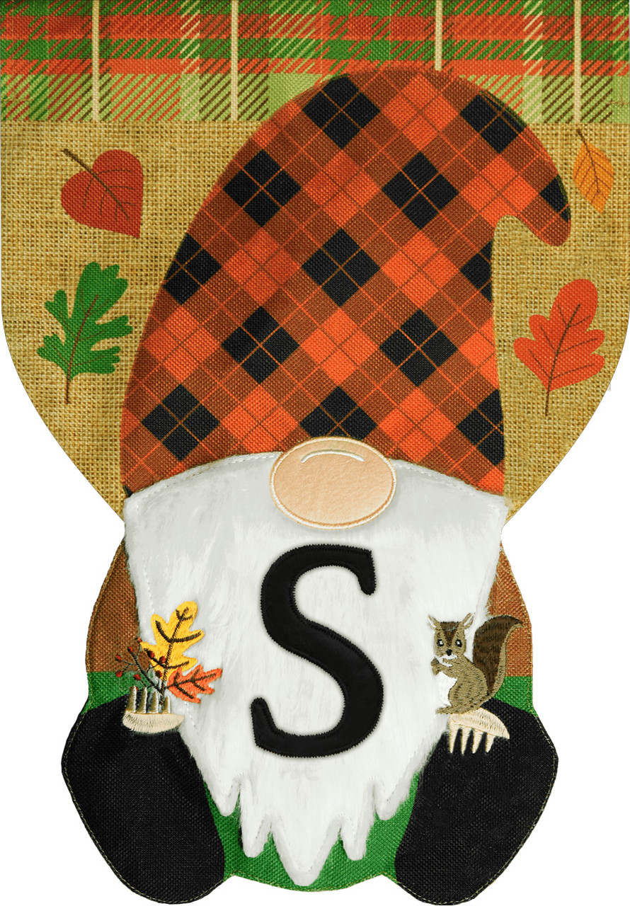 Briarwood Lane Fall Gnome Burlap Monogram Letter S Garden Flag - Picture 2 of 4