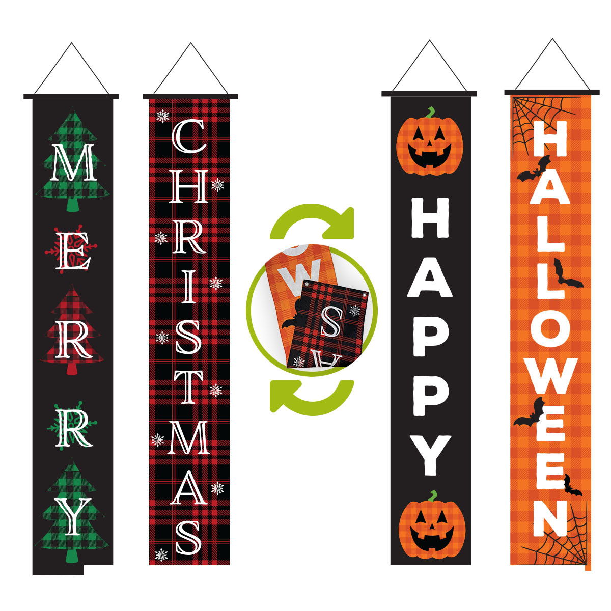 Image of Halloween Christmas Reversible Door Banner