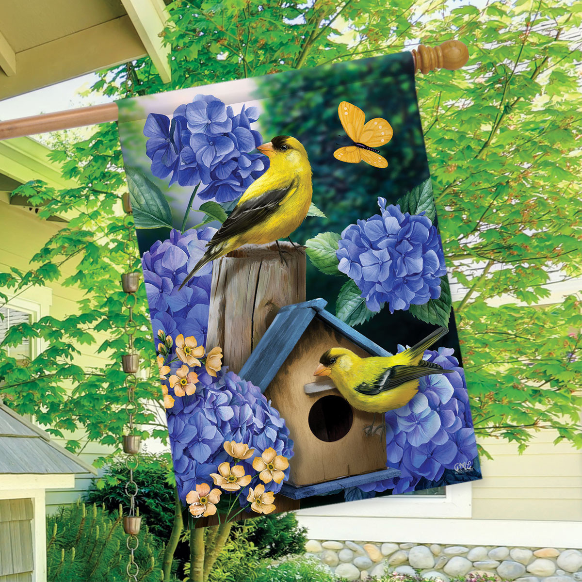 Briarwood Lane Goldfinches and Hydrangea House Flag - Afbeelding 7 van 8