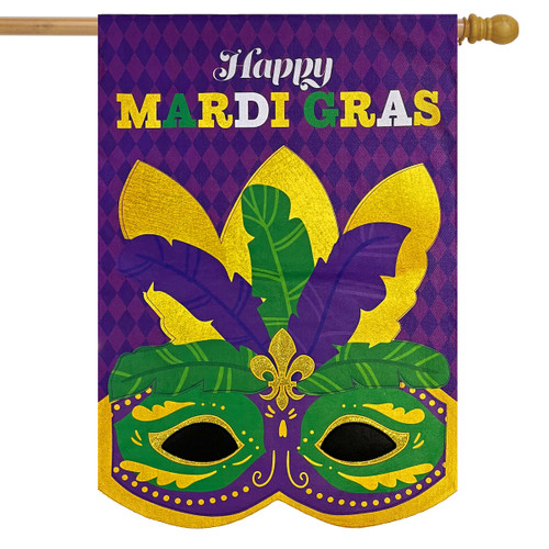 Mardi Gras Flag Happy Carnival Decoration Vivid Color and Purple