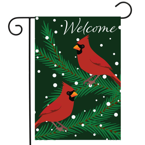 Cardinals in Snow Burlap Garden Flag