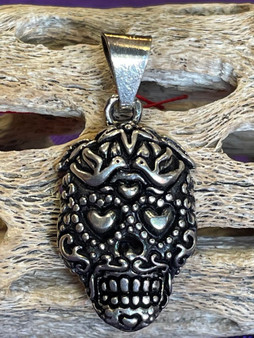 Sugar Skull Silver Pendant