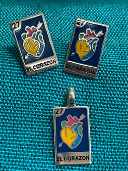 Silver Loteria El Corazon Earring and Pendant Set