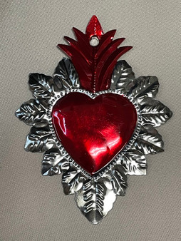 Metal Sacred Heart Leaf Red/Silver