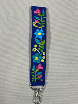 Blue Embroidered Wrist Turquoise/Blue Flower Lanyard