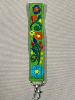 Green Embroidered Wrist Orange/Blue Flower  Lanyard