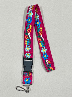 Pink Embroidered Light Blue/Blue  Flower Lanyard
