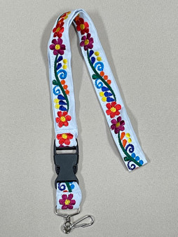 White Embroidered Purple/Orange flower Lanyard
