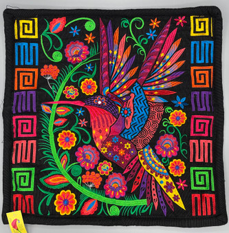 Embroidered  Humming Bird Pillow Black