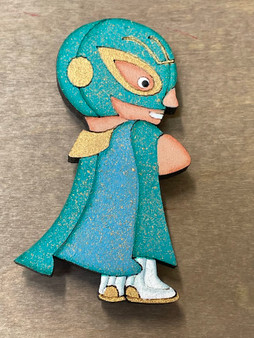 Lucha Teal Wooden Magnet