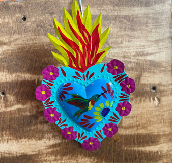 Metal Teal Heart Hummingbird