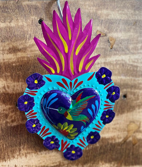 Metal Teal/Dark Blue Heart Hummingbird