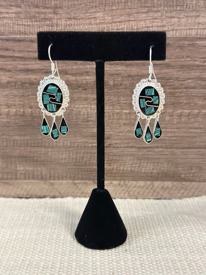 Green Oval Earrings Platinum Plated Brass