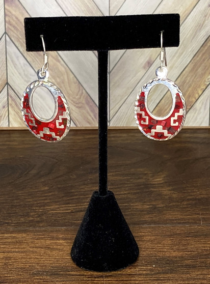 Oval Red Earrings Silver Plated