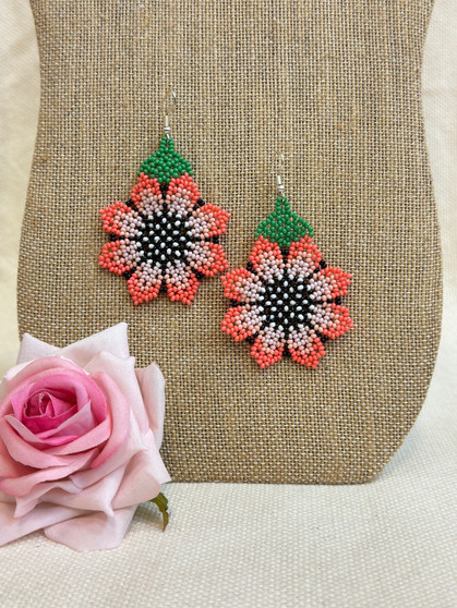 Beaded Sunflower Chaquira Earrings