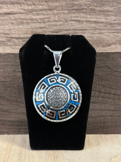 Aztec Calendar Pendant Silver Multicolor