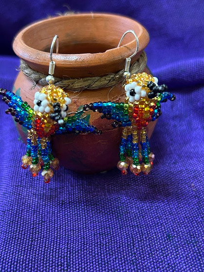 Hummingbird Colibri Beaded Earrings Gold