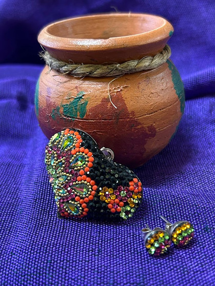 Heart Pendant and Earring Set Black