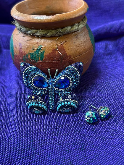 Butterfly Pendant and Earring Set Blue