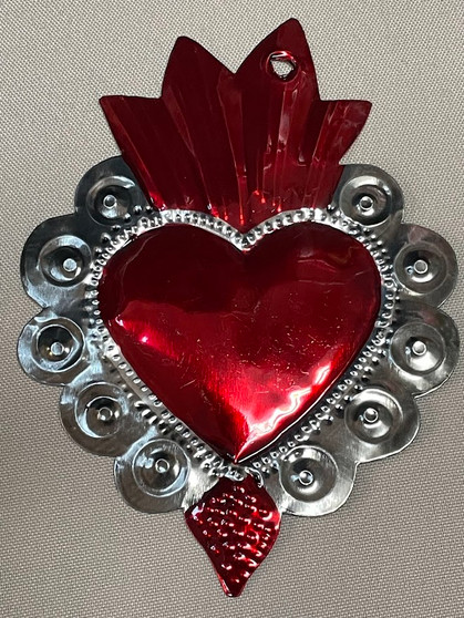 Metal Sacred Heart Red/Silver