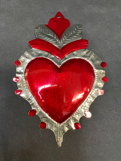 Metal Sacred Heart Red Dots /Silver