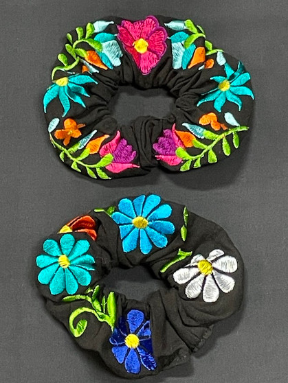 Black Embroidered Hair Scrunchies