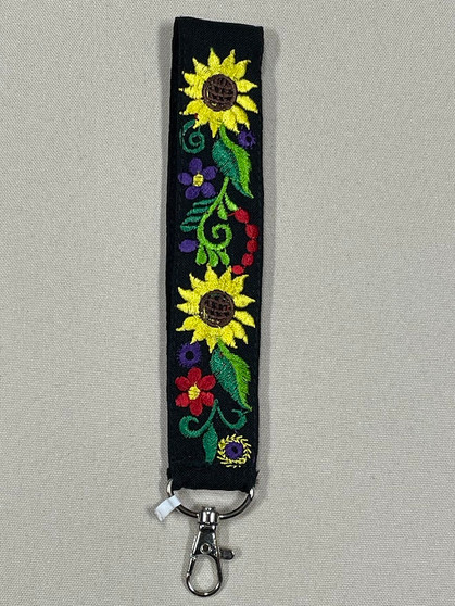 Black Embroidered Wrist Sunflower Lanyard
