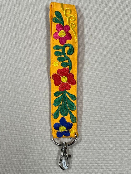 Yellow Embroidered Wrist Pink/Red/Blue Flower Lanyard
