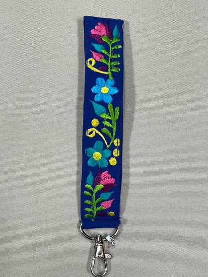 Blue Embroidered Wrist Turquoise/Blue Flower Lanyard