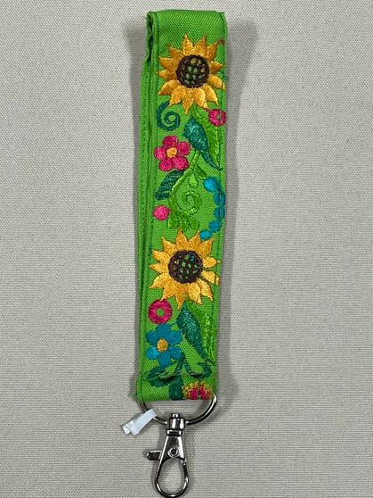 Green Sunflower Embroidered Wrist Lanyard